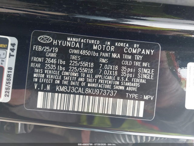 Aukcja sprzedaży 2019 Hyundai Tucson Sel, vin: KM8J3CAL8KU973737, numer aukcji: 45658799