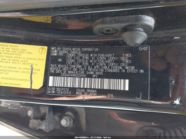 Aukcja sprzedaży 2008 Toyota Highlander, vin: JTEDS41A482034965, numer aukcji: 45658811