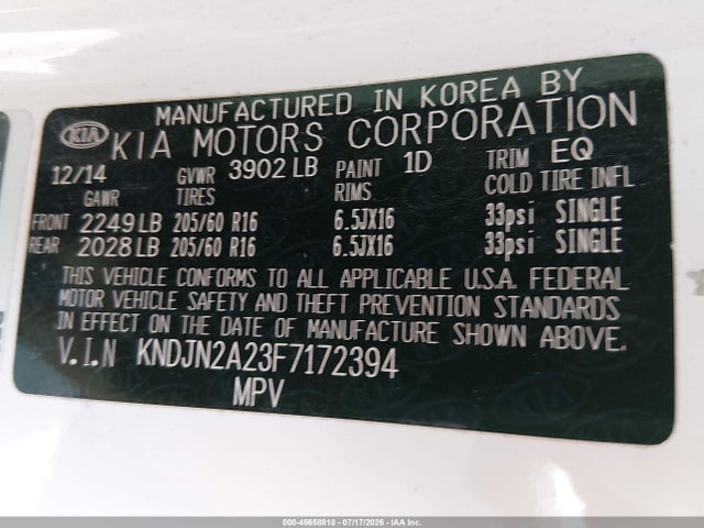 Продаж на аукціоні авто 2015 Kia Soul, vin: KNDJN2A23F7172394, номер лоту: 45658818