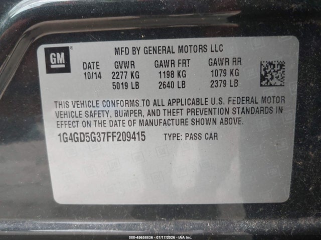 Buick Lacrosse Premium I 2015 1G4GD5G37FF209415 Image 9