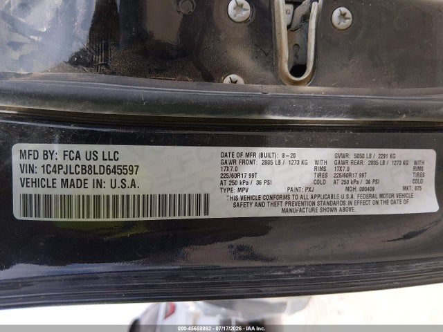 1C4PJLCB8LD645597 Jeep Cherokee Latitude Fwd