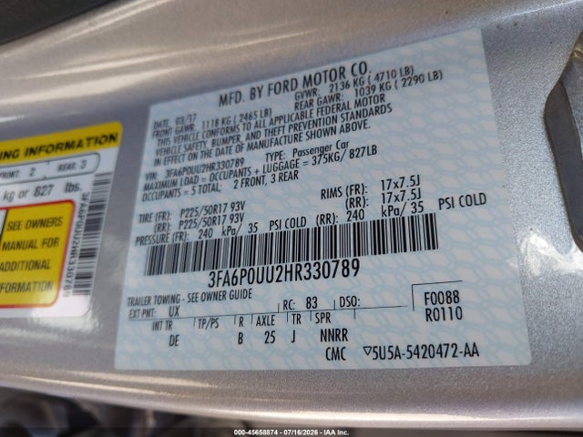Ford Fusion Hybrid S 2017 3FA6P0UU2HR330789 Image 9