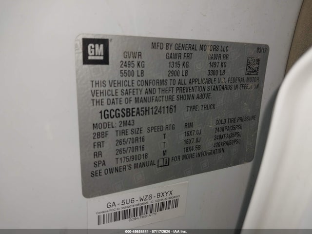 1GCGSBEA5H1241161 Chevrolet Colorado 2wd Wt