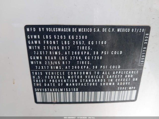 3VV1B7AX0LM153158 Volkswagen Tiguan 2.0t S