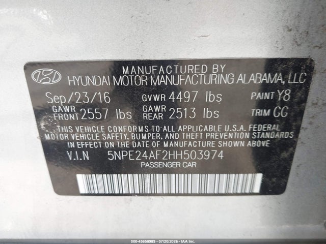Продаж на аукціоні авто 2017 Hyundai Sonata, vin: 5NPE24AF2HH503974, номер лоту: 45658989