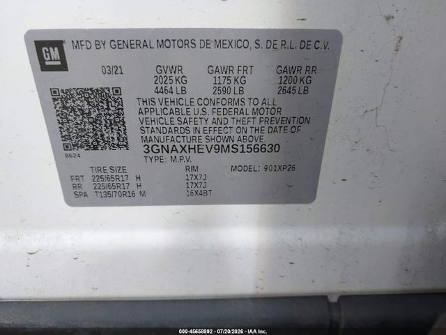 Продаж на аукціоні авто 2021 Chevrolet Equinox Fwd Ls, vin: 3GNAXHEV9MS156630, номер лоту: 45658992