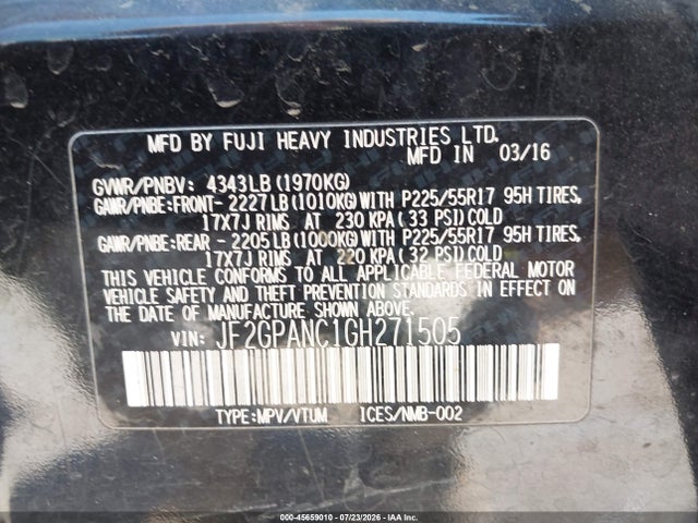 Subaru Crosstrek 2.0i Limited 2016 JF2GPANC1GH271505 Image 9