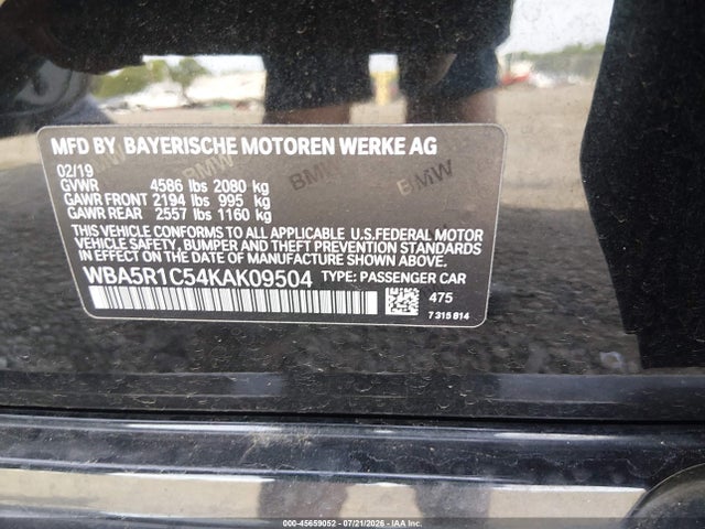 Aukcja sprzedaży 2019 Bmw 330i, vin: WBA5R1C54KAK09504, numer aukcji: 45659052