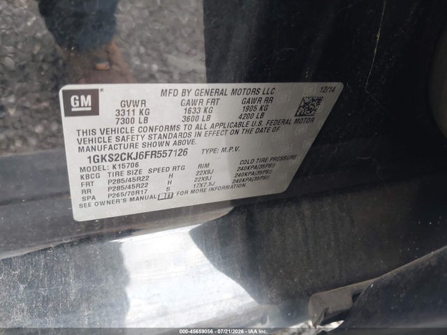 45659056 :رقم المزاد ، 1GKS2CKJ6FR557126 vin ، 2015 Gmc Yukon Denali مزاد بيع