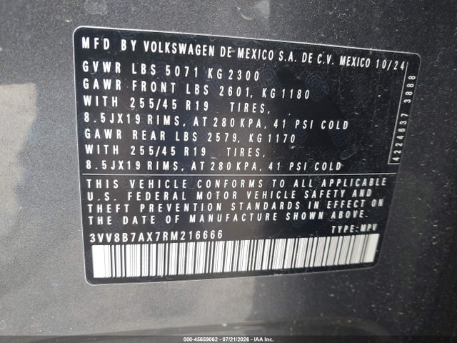 Продаж на аукціоні авто 2024 Volkswagen Tiguan 2.0t Se R-line Black, vin: 3VV8B7AX7RM216666, номер лоту: 45659062