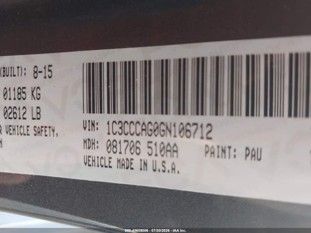 Aukcja sprzedaży 2016 Chrysler 200 Limited Platinum, vin: 1C3CCCAG0GN106712, numer aukcji: 45659086