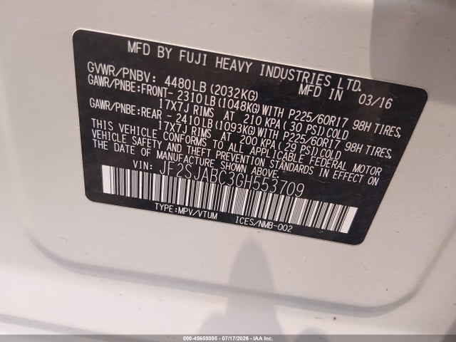 Aukcja sprzedaży 2016 Subaru Forester 2.5i, vin: JF2SJABC3GH553709, numer aukcji: 45659095