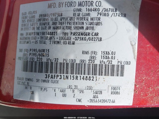 Продажа на аукционе авто 2005 Ford Focus Zx3, vin: 3FAFP31N15R148821, номер лота: 45659100