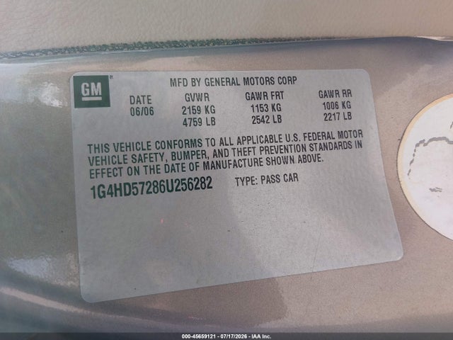 2006 Buick Lucerne Cxl მანქანა იყიდება აუქციონზე, vin: 1G4HD57286U256282, აუქციონის ნომერი: 45659121
