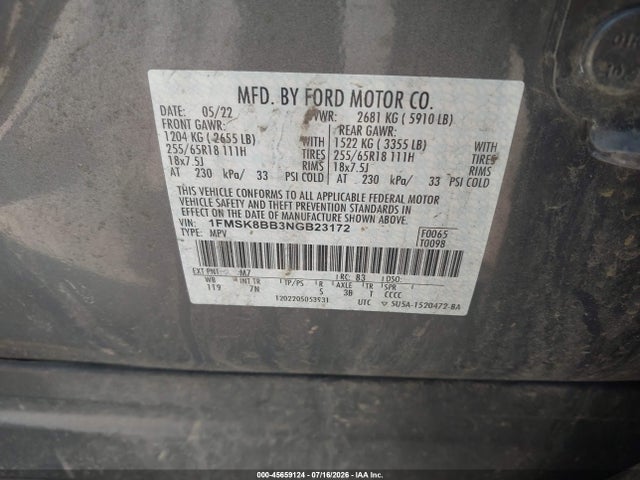 Ford Explorer 2022 1FMSK8BB3NGB23172 Image 9