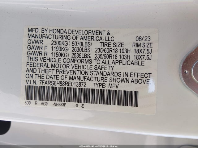 Aukcja sprzedaży 2024 Honda Cr-v Hybrid Sport-l, vin: 7FARS6H88RE013872, numer aukcji: 45659145