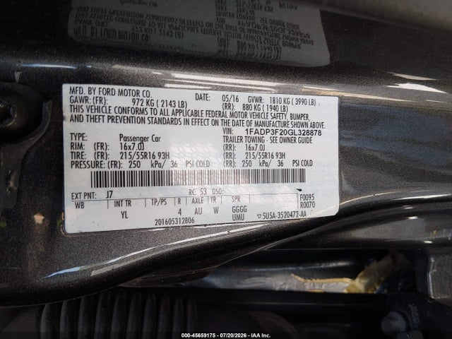 Aukcja sprzedaży 2016 Ford Focus Se, vin: 1FADP3F20GL328878, numer aukcji: 45659175