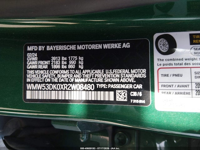 Продажа на аукционе авто 2024 Mini Hardtop Cooper S, vin: WMW53DK0XR2W08480, номер лота: 45659193