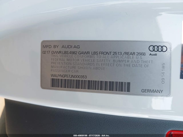 2018 Audi A5 2.0t Premium მანქანა იყიდება აუქციონზე, vin: WAUYNGF57JN000353, აუქციონის ნომერი: 45659199