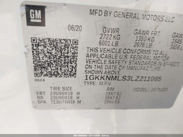 Продажа на аукционе авто 2020 Gmc Acadia Fwd Slt, vin: 1GKKNMLS3LZ211065, номер лота: 45659200