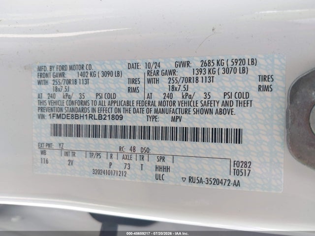 Aukcja sprzedaży 2024 Ford Bronco Outer Banks, vin: 1FMDE8BH1RLB21809, numer aukcji: 45659217