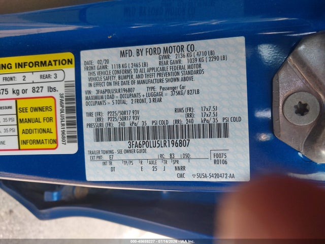 Ford Fusion Hybrid Se 2020 3FA6P0LU5LR196807 Image 9