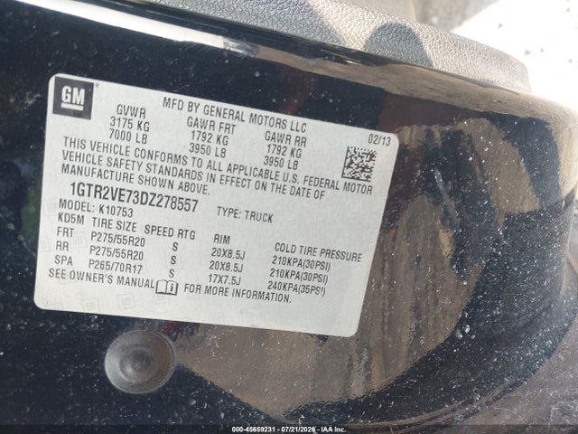 45659231 :رقم المزاد ، 1GTR2VE73DZ278557 vin ، 2013 Gmc Sierra 1500 Sle مزاد بيع