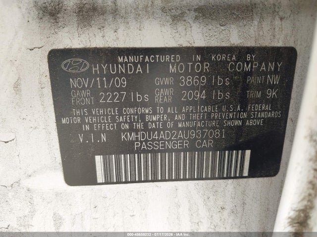 45659232 :رقم المزاد ، KMHDU4AD2AU937081 vin ، 2010 Hyundai Elantra Gls مزاد بيع