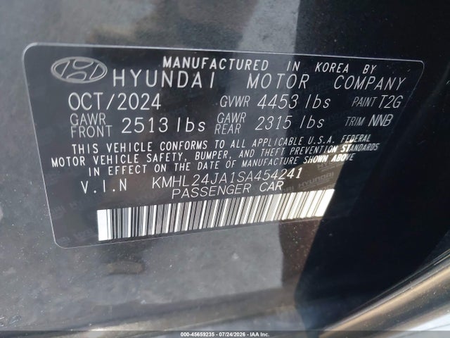 Aukcja sprzedaży 2025 Hyundai Sonata Se, vin: KMHL24JA1SA454241, numer aukcji: 45659235