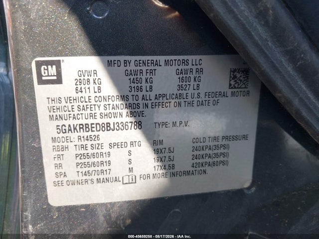 Aukcja sprzedaży 2011 Buick Enclave 1xl, vin: 5GAKRBED8BJ336788, numer aukcji: 45659258