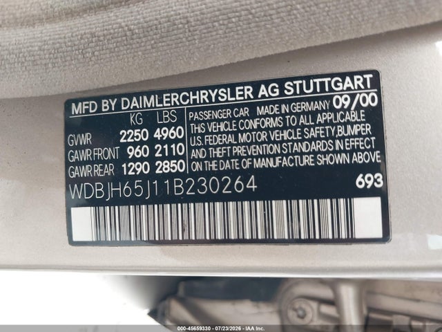 2001 Mercedes-benz E 320 მანქანა იყიდება აუქციონზე, vin: WDBJH65J11B230264, აუქციონის ნომერი: 45659330