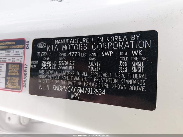 Aukcja sprzedaży 2021 Kia Sportage Lx, vin: KNDPMCAC6M7913534, numer aukcji: 45659343