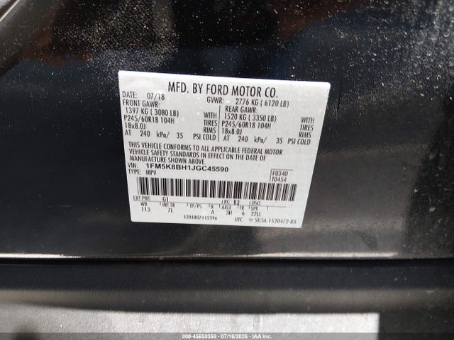 1FM5K8BH1JGC45590 Ford Explorer