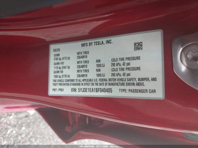 Tesla MODEL 3 2025 5YJ3E1EA1SF040405 Image 9