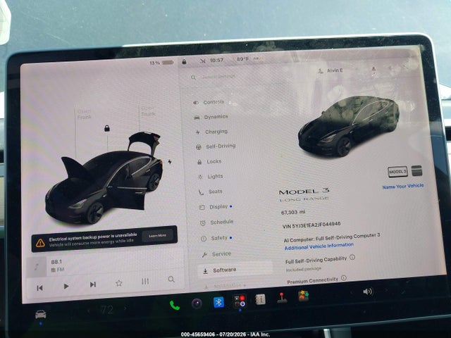 2018 Tesla Model 3 Long Range/mid Range მანქანა იყიდება აუქციონზე, vin: 5YJ3E1EA2JF044946, აუქციონის ნომერი: 45659406