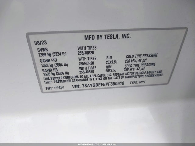 Aukcja sprzedaży 2023 Tesla Model Y Awd/long Range Dual Motor All-wheel Drive, vin: 7SAYGDEE5PF850618, numer aukcji: 45659405