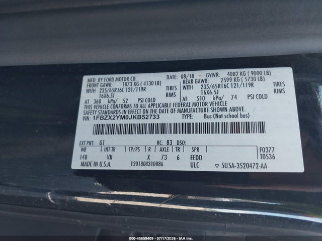 Ford Transit-350 Xl 2018 1FBZX2YM0JKB52733 Image 9