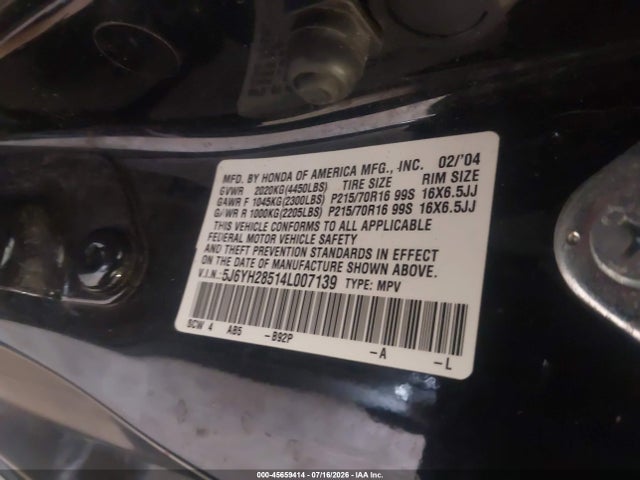 Продаж на аукціоні авто 2004 Honda Element Ex, vin: 5J6YH28514L007139, номер лоту: 45659414
