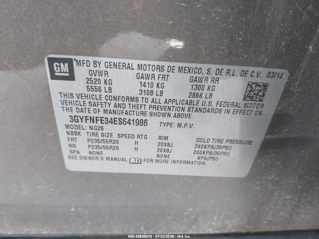 2014 Cadillac Srx Performance Collection მანქანა იყიდება აუქციონზე, vin: 3GYFNFE34ES641986, აუქციონის ნომერი: 45659418