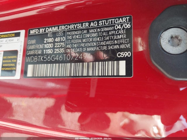 Aukcja sprzedaży 2006 Mercedes-benz Clk 350, vin: WDBTK56G46T072494, numer aukcji: 45659423