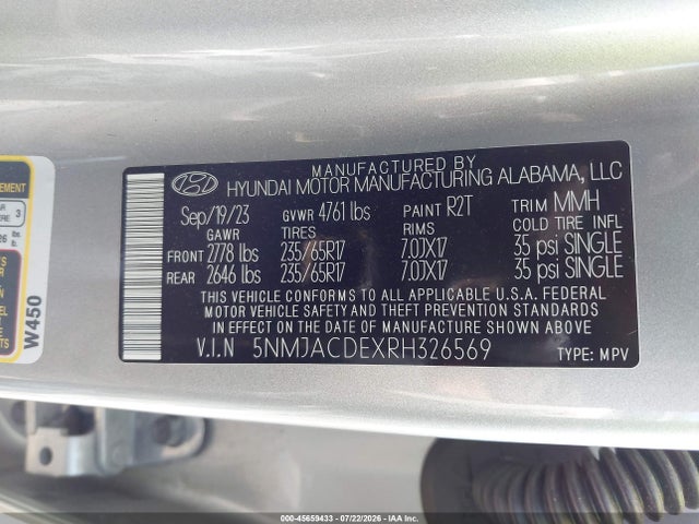 Aukcja sprzedaży 2024 Hyundai Tucson Se, vin: 5NMJACDEXRH326569, numer aukcji: 45659433