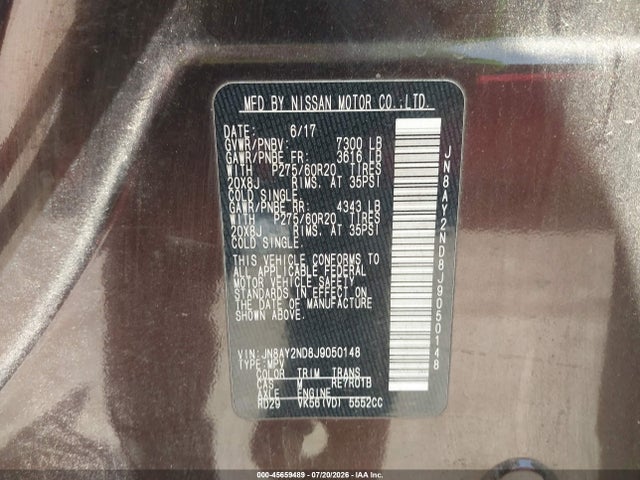 Продаж на аукціоні авто 2018 Nissan Armada Sl, vin: JN8AY2ND8J9050148, номер лоту: 45659489