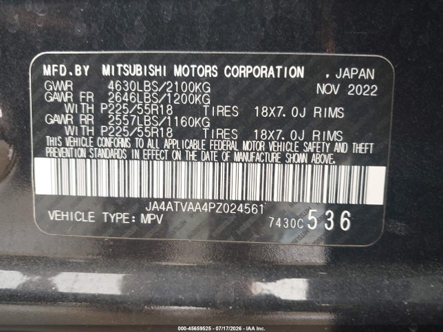 Продаж на аукціоні авто 2023 Mitsubishi Eclipse Cross Le S-awc, vin: JA4ATVAA4PZ024561, номер лоту: 45659525