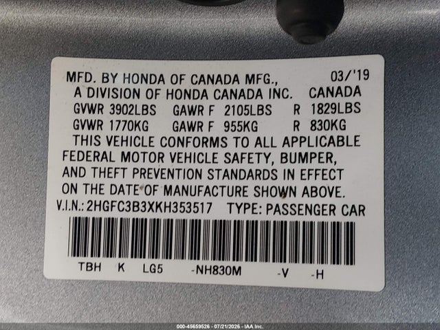 2HGFC3B3XKH353517 Honda CIVIC EX