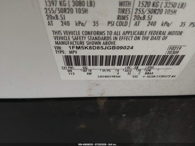 Ford EXPLORER XLT 2018 1FM5K8D85JGB09024 Image 9