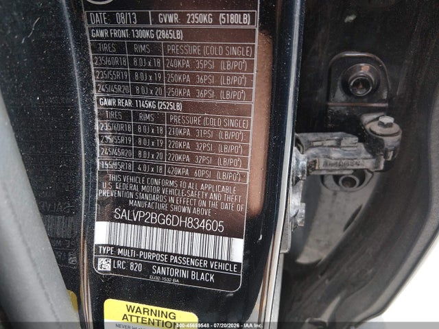 Aukcja sprzedaży 2013 Land Rover Range Rover Evoque Pure, vin: SALVP2BG6DH834605, numer aukcji: 45659548