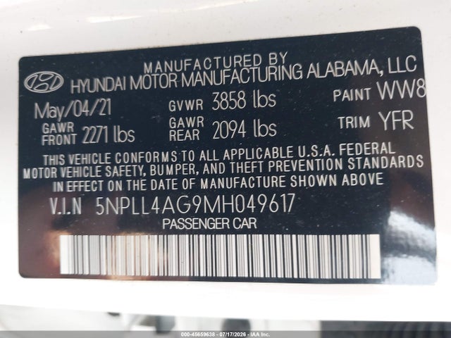 Hyundai ELANTRA SE 2021 5NPLL4AG9MH049617 Image 9