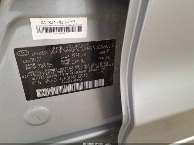 Продажа на аукционе авто 2020 Hyundai Elantra Se, vin: 5NPD74LF0LH603543, номер лота: 45659654
