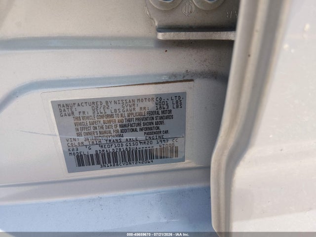 45659670 :رقم المزاد ، 3N1AB8CV0NY242064 vin ، 2022 Nissan Sentra Sv Xtronic Cvt مزاد بيع