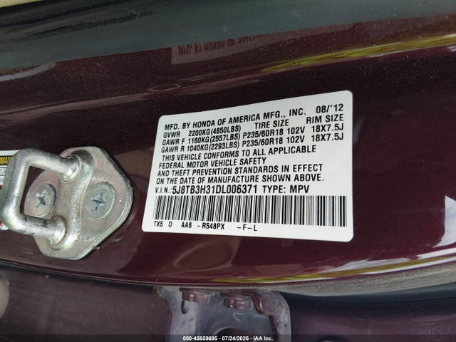 2013 Acura Rdx მანქანა იყიდება აუქციონზე, vin: 5J8TB3H31DL006371, აუქციონის ნომერი: 45659695